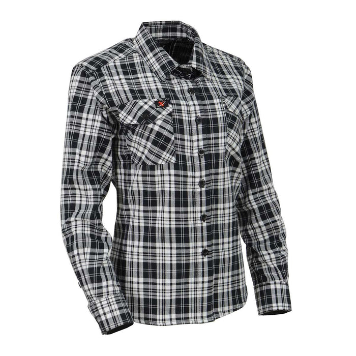 Women's Black and White Long Sleeve Cotton Flannel Shirt