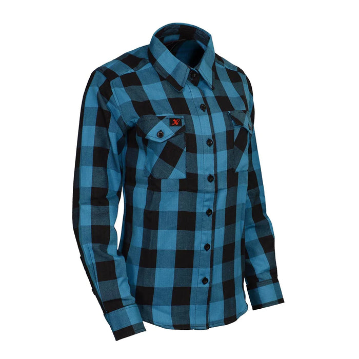 Women's Black and Aqua Long Sleeve Cotton Flannel Shirt