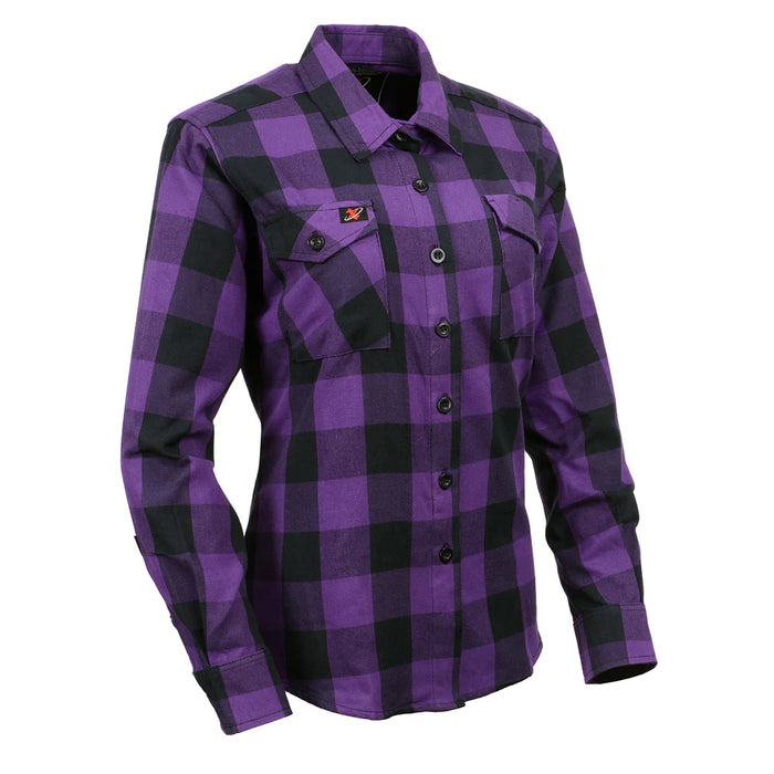Women's Casual Black and Red Long Sleeve Cotton Flannel Shirt with Hoodie