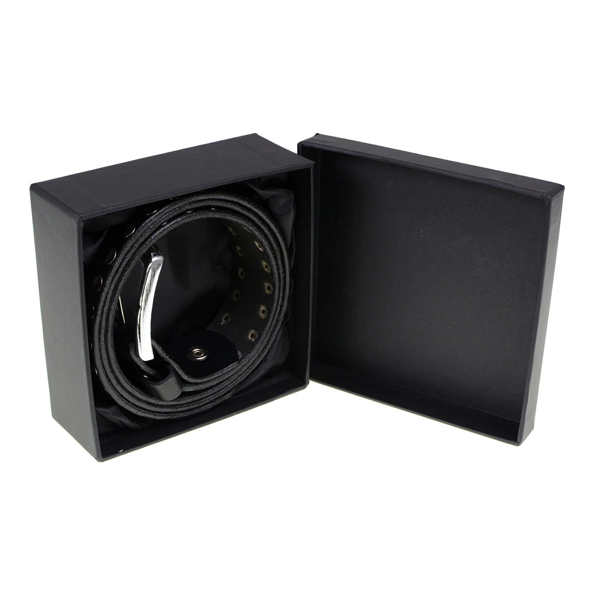 Men's Studded Black Genuine Leather Belt for Biker with Buckle - 1.5 inches Wide