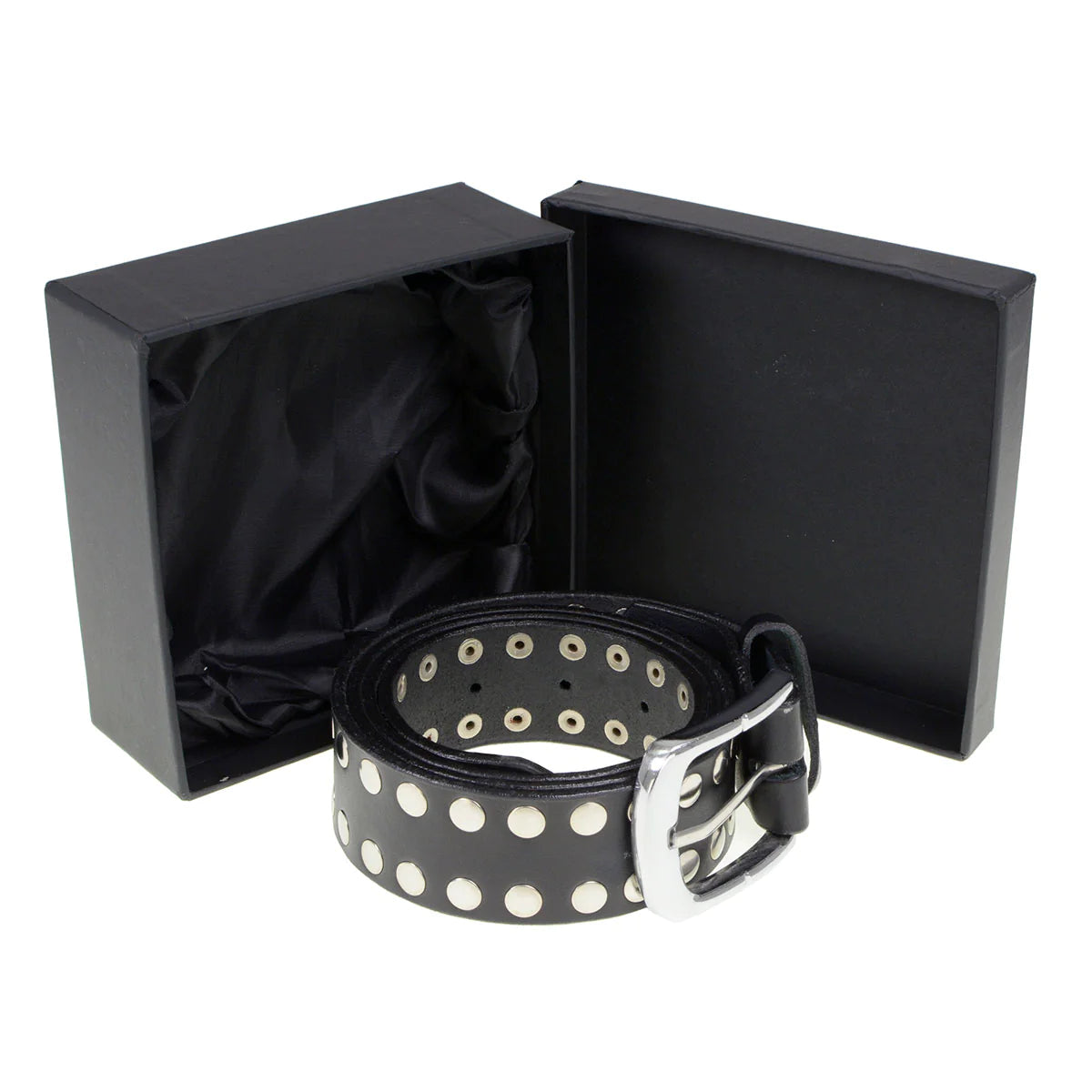 Men's Studded Black Genuine Leather Belt for Biker with Buckle - 1.5 inches Wide