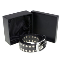 Men's Studded Black Genuine Leather Belt for Biker with Buckle - 1.5 inches Wide