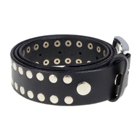 Men's Studded Black Genuine Leather Belt for Biker with Buckle - 1.5 inches Wide