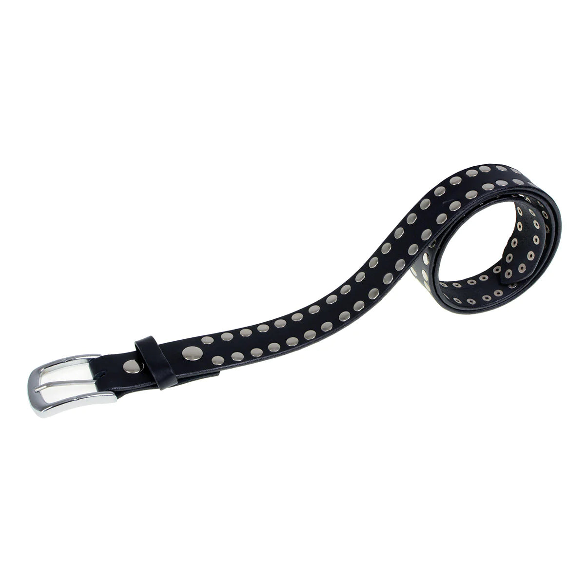 Men's Studded Black Genuine Leather Belt for Biker with Buckle - 1.5 inches Wide