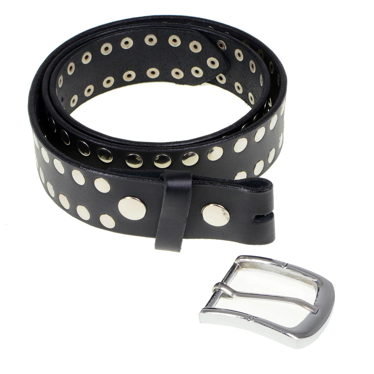 Men's Studded Black Genuine Leather Belt for Biker with Buckle - 1.5 inches Wide