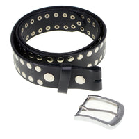 Men's Studded Black Genuine Leather Belt for Biker with Buckle - 1.5 inches Wide