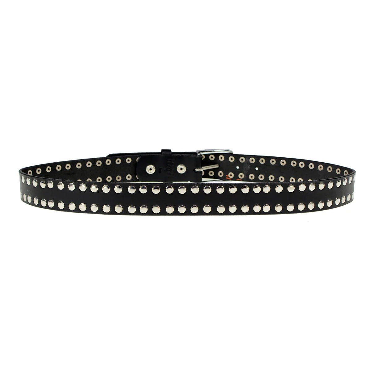 Men's Studded Black Genuine Leather Belt for Biker with Buckle - 1.5 inches Wide