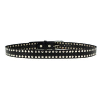 Men's Studded Black Genuine Leather Belt for Biker with Buckle - 1.5 inches Wide