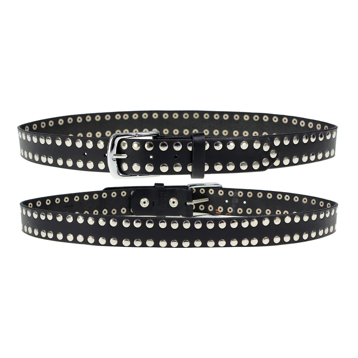 Men's Studded Black Genuine Leather Belt for Biker with Buckle - 1.5 inches Wide