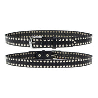 Men's Studded Black Genuine Leather Belt for Biker with Buckle - 1.5 inches Wide