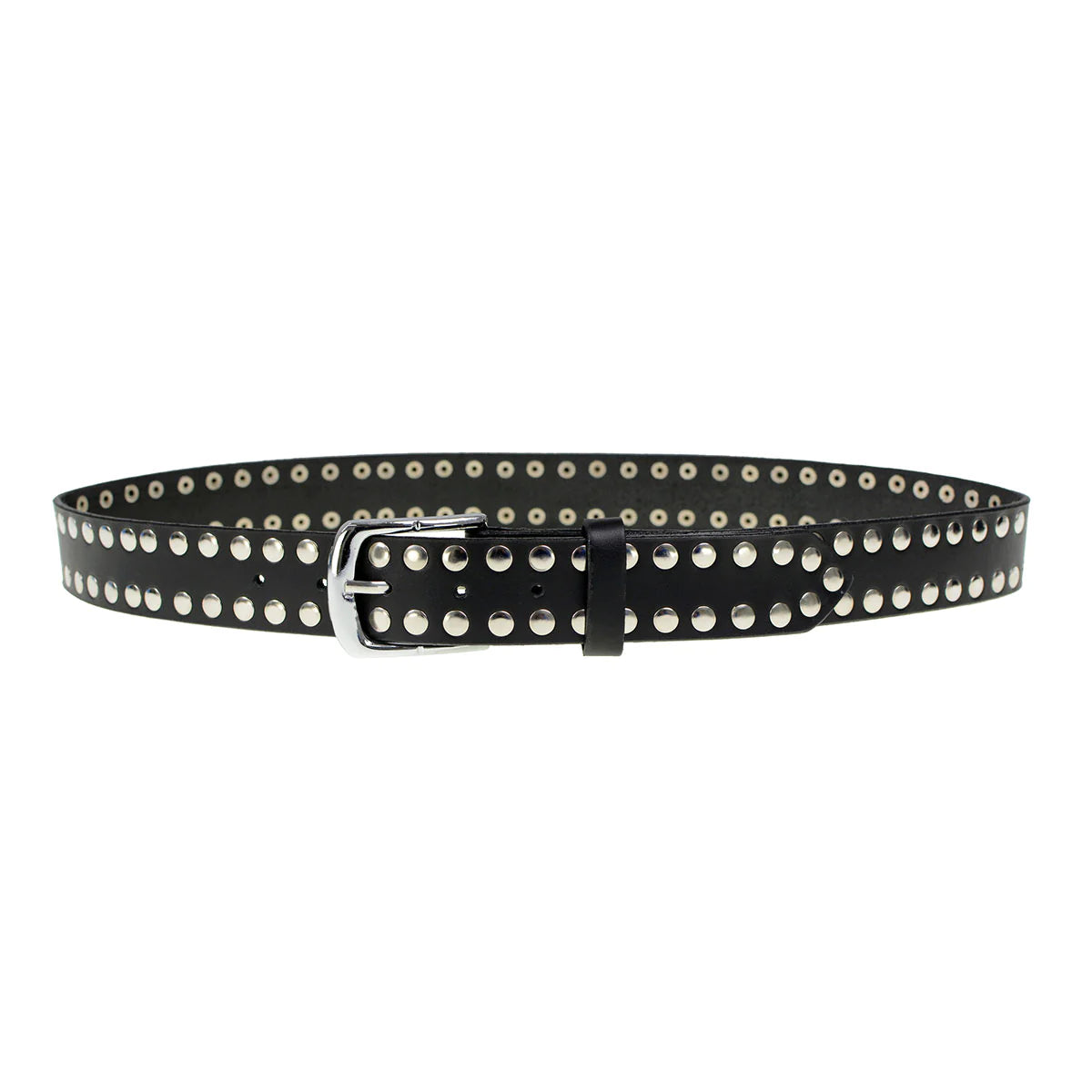 Men's Studded Black Genuine Leather Belt for Biker with Buckle - 1.5 inches Wide