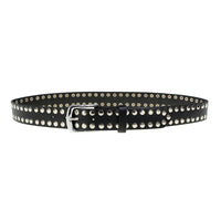 Men's Studded Black Genuine Leather Belt for Biker with Buckle - 1.5 inches Wide
