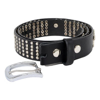 Men's Cross and Stud Black Genuine Leather Biker Belt with Interchangeable Buckle