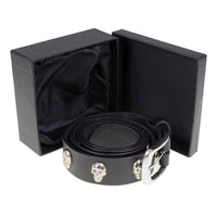 Men's Black Skull Heads Genuine Leather Belt for Biker with Buckle - 1.5 inches Wide