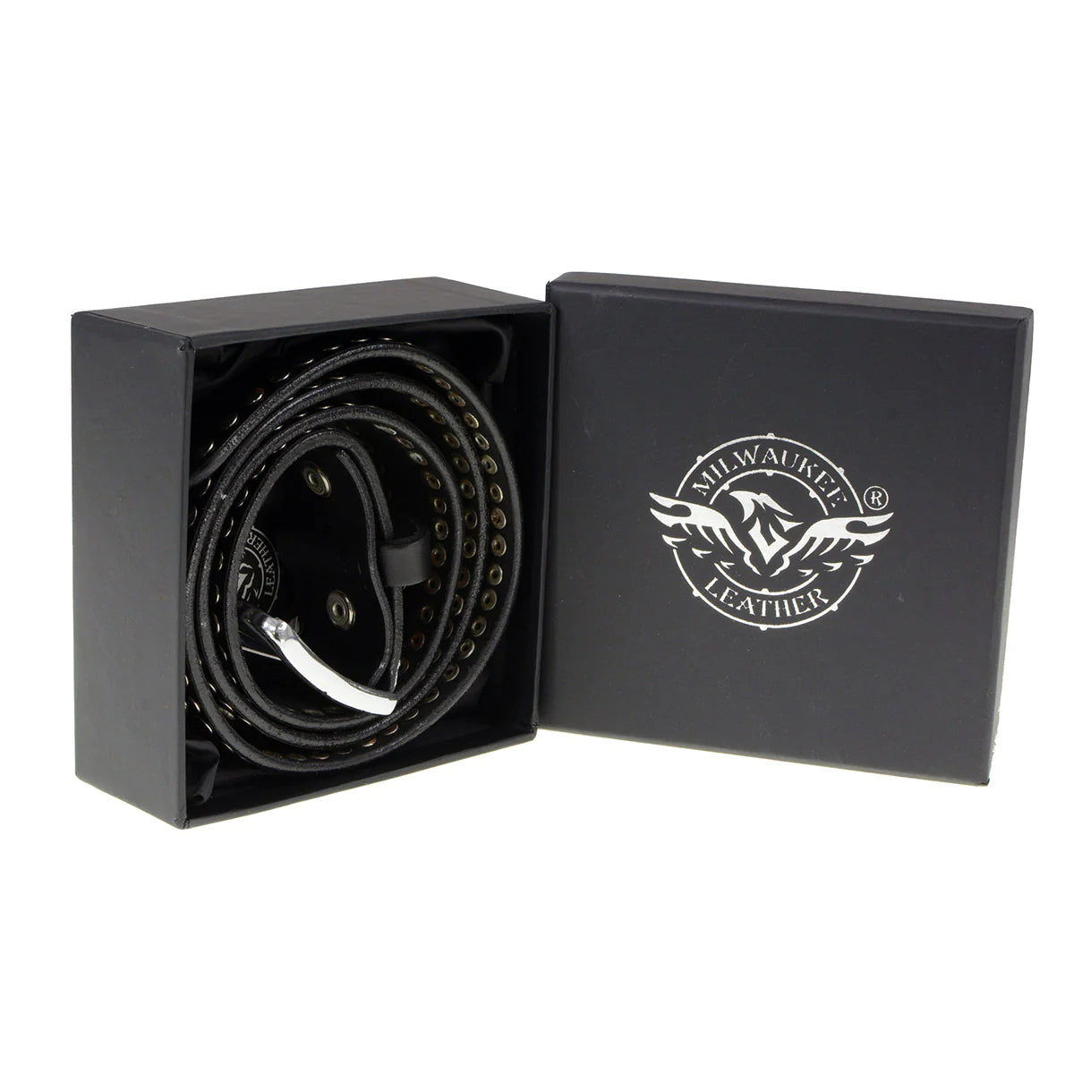 Men's Black Studs and Skulls Genuine Leather Belt for Biker with Buckle - 1.5 inches Wide