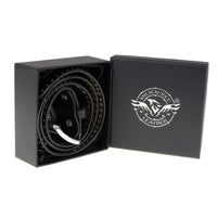 Men's Black Studs and Skulls Genuine Leather Belt for Biker with Buckle - 1.5 inches Wide