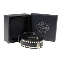 Men's Black Studs and Skulls Genuine Leather Belt for Biker with Buckle - 1.5 inches Wide