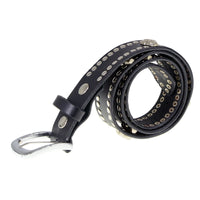 Men's Black Studs and Skulls Genuine Leather Belt for Biker with Buckle - 1.5 inches Wide