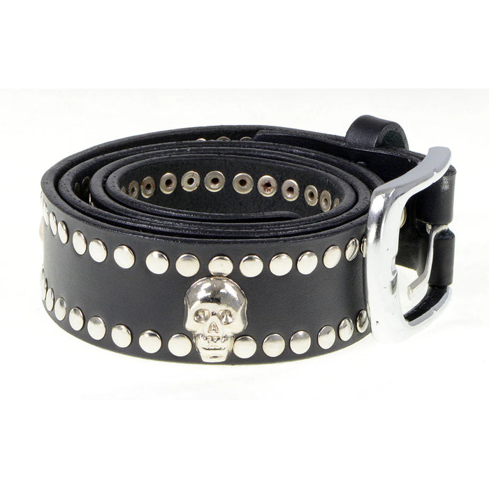 Men's Black Studs and Skulls Genuine Leather Belt for Biker with Buckle - 1.5 inches Wide