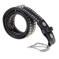 Men's Black Studs and Skulls Genuine Leather Belt for Biker with Buckle - 1.5 inches Wide