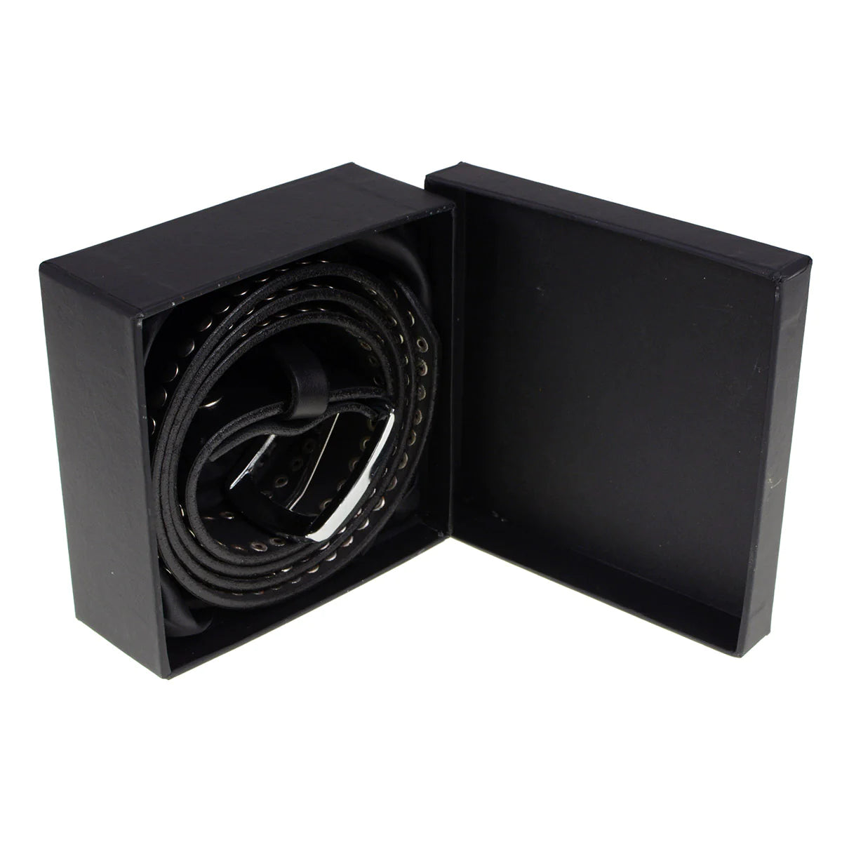 Men's Studded Black Genuine Leather Belt for Biker with Buckle - 1.5 inches Wide