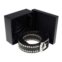 Men's Studded Black Genuine Leather Belt for Biker with Buckle - 1.5 inches Wide