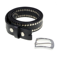 Men's Studded Black Genuine Leather Belt for Biker with Buckle - 1.5 inches Wide