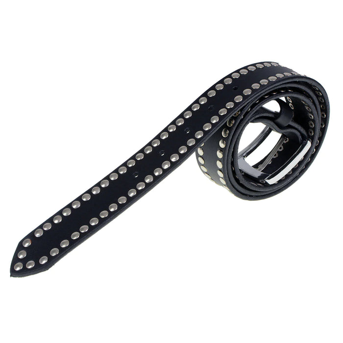 Men's Studded Black Genuine Leather Belt for Biker with Buckle - 1.5 inches Wide