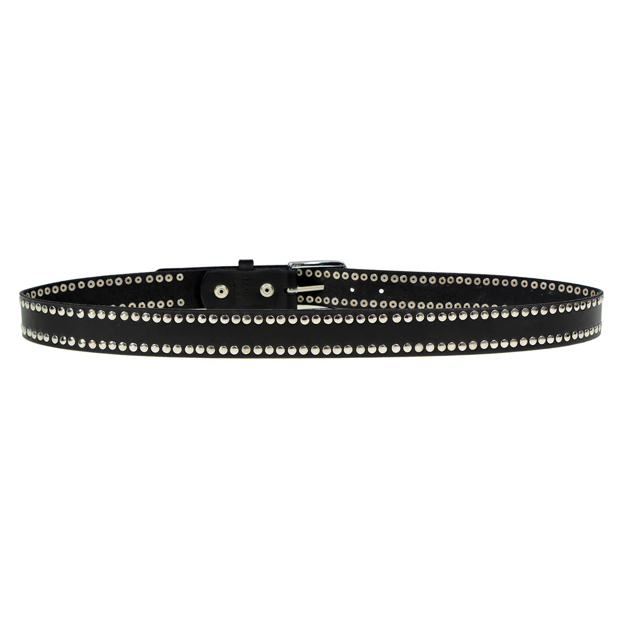 Men's Studded Black Genuine Leather Belt for Biker with Buckle - 1.5 inches Wide