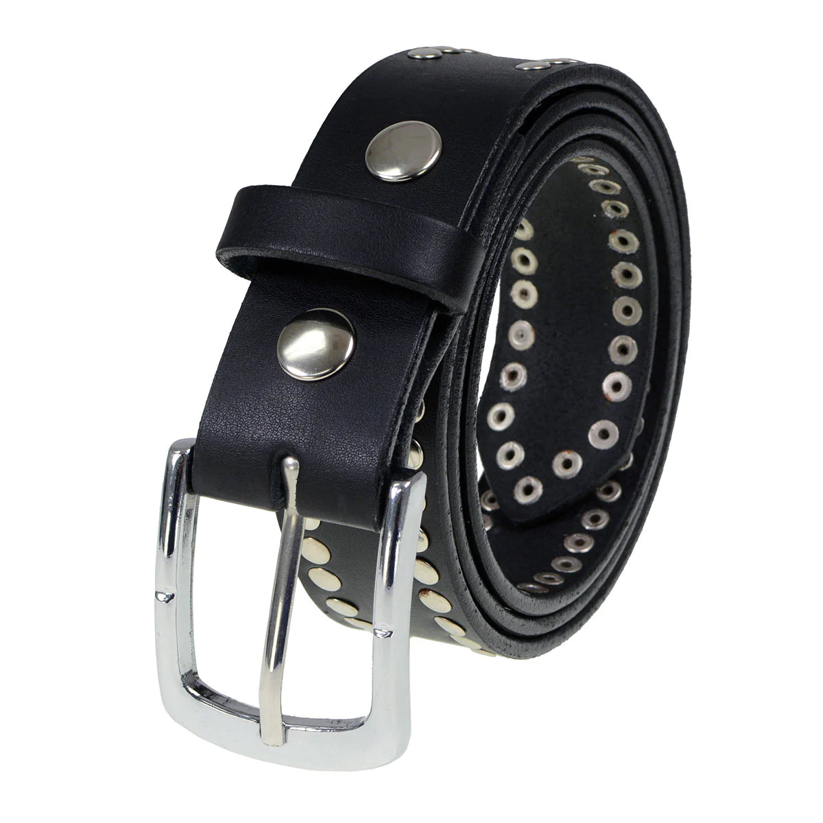 Men's Studded Black Genuine Leather Belt for Biker with Buckle - 1.5 inches Wide