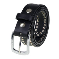 Men's Studded Black Genuine Leather Belt for Biker with Buckle - 1.5 inches Wide