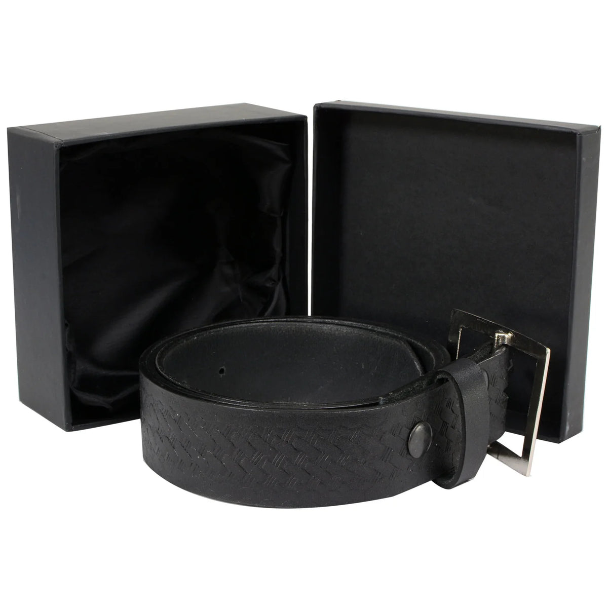 Men's Embossed Black Genuine Leather Biker Belt with Interchangeable Buckle