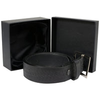 Men's Embossed Black Genuine Leather Biker Belt with Interchangeable Buckle