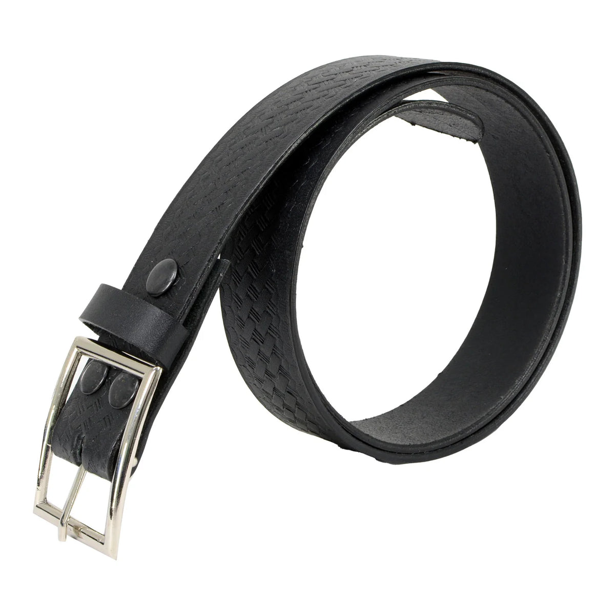 Men's Embossed Black Genuine Leather Biker Belt with Interchangeable Buckle