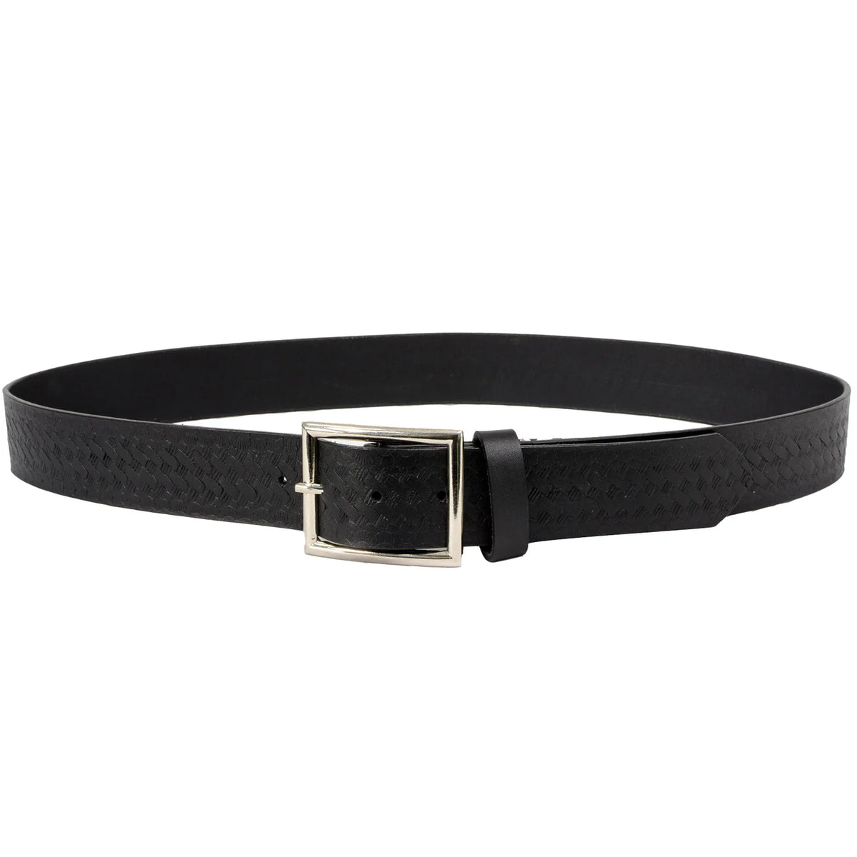Men's Embossed Black Genuine Leather Biker Belt with Interchangeable Buckle