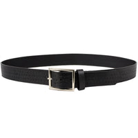 Men's Embossed Black Genuine Leather Biker Belt with Interchangeable Buckle