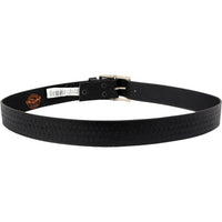 Men's Embossed Black Genuine Leather Biker Belt with Interchangeable Buckle