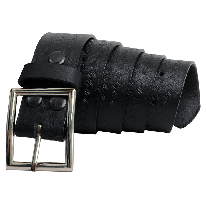 Men's Embossed Black Genuine Leather Biker Belt with Interchangeable Buckle