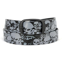 Men's Grey Skull Heads Black Genuine Leather Biker Belt with Interchangeable Buckle