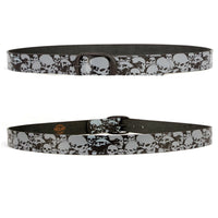 Men's Grey Skull Heads Black Genuine Leather Biker Belt with Interchangeable Buckle