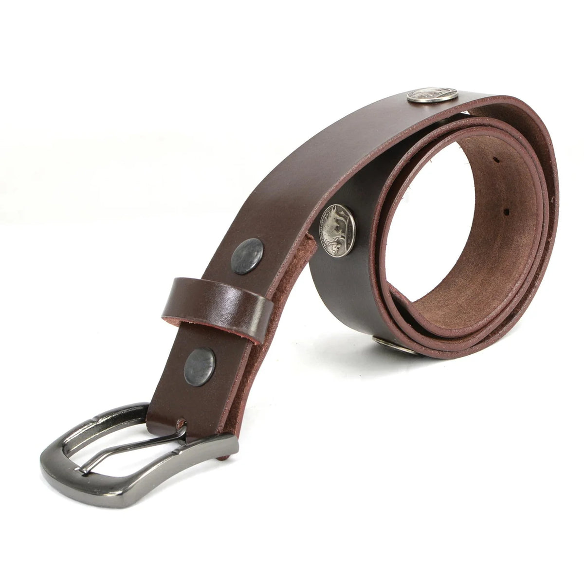 Men's 5 Cent Buffalo Coin - Brown Genuine Leather Belt with Interchangeable Buckle - 1.5 inches Wide