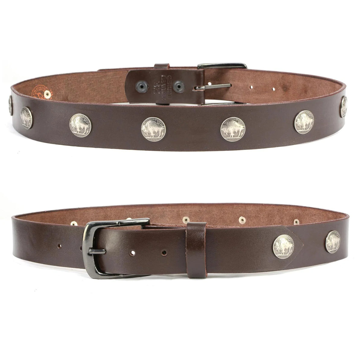 Men's 5 Cent Buffalo Coin - Brown Genuine Leather Belt with Interchangeable Buckle - 1.5 inches Wide