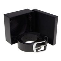 Men's Light Black Genuine Leather Belt with Interchangeable Buckle - 1.5 inches Wide
