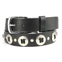 Men's Chrome Conchos - Black Genuine Leather Belt with Interchangeable Buckle - 1.5 inches Wide