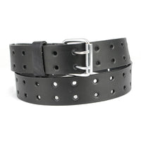 Men's Double Prong - Black Genuine Leather Belt with Interchangeable Buckle - 1.5 inches Wide