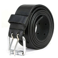 Men's Double Prong - Black Genuine Leather Belt with Interchangeable Buckle - 1.5 inches Wide