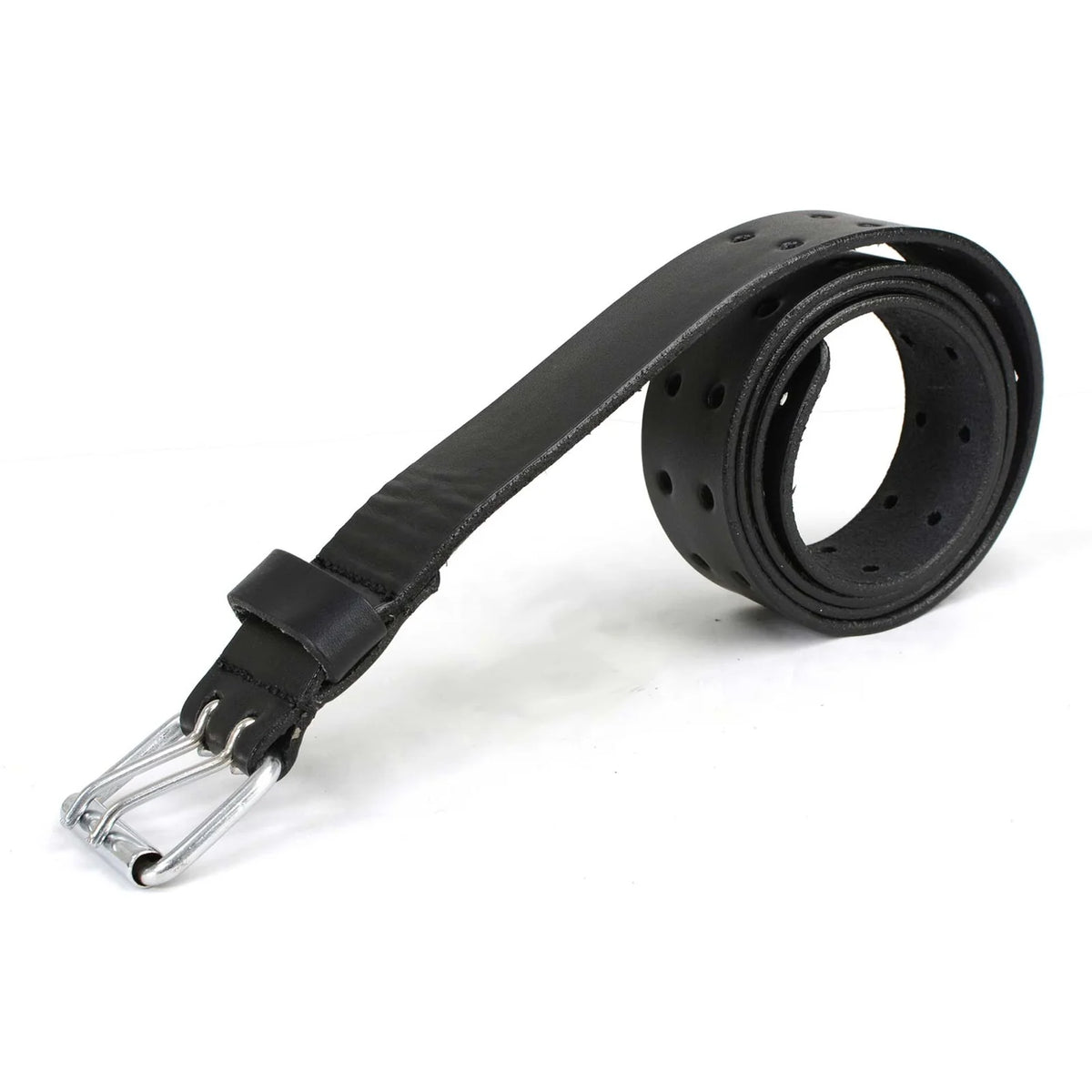 Men's Double Prong - Black Genuine Leather Belt with Interchangeable Buckle - 1.5 inches Wide