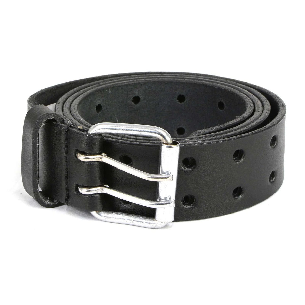 Men's Double Prong - Black Genuine Leather Belt with Interchangeable Buckle - 1.5 inches Wide