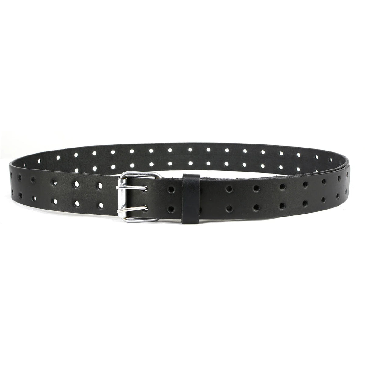 Men's Double Prong - Black Genuine Leather Belt with Interchangeable Buckle - 1.5 inches Wide