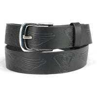 Men's Engine Block & Wings - Black Genuine Leather Belt W/ Interchangeable Buckle - 1.5 inches Wide